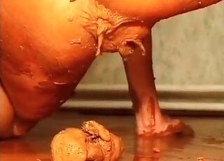 Messy bitch with a big ass is playing with herself