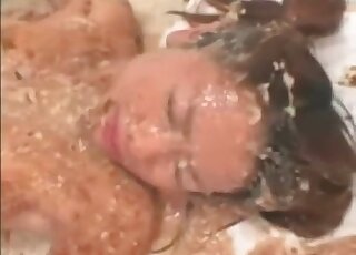 Vintage scat poo fetish movie of girl in fishnets